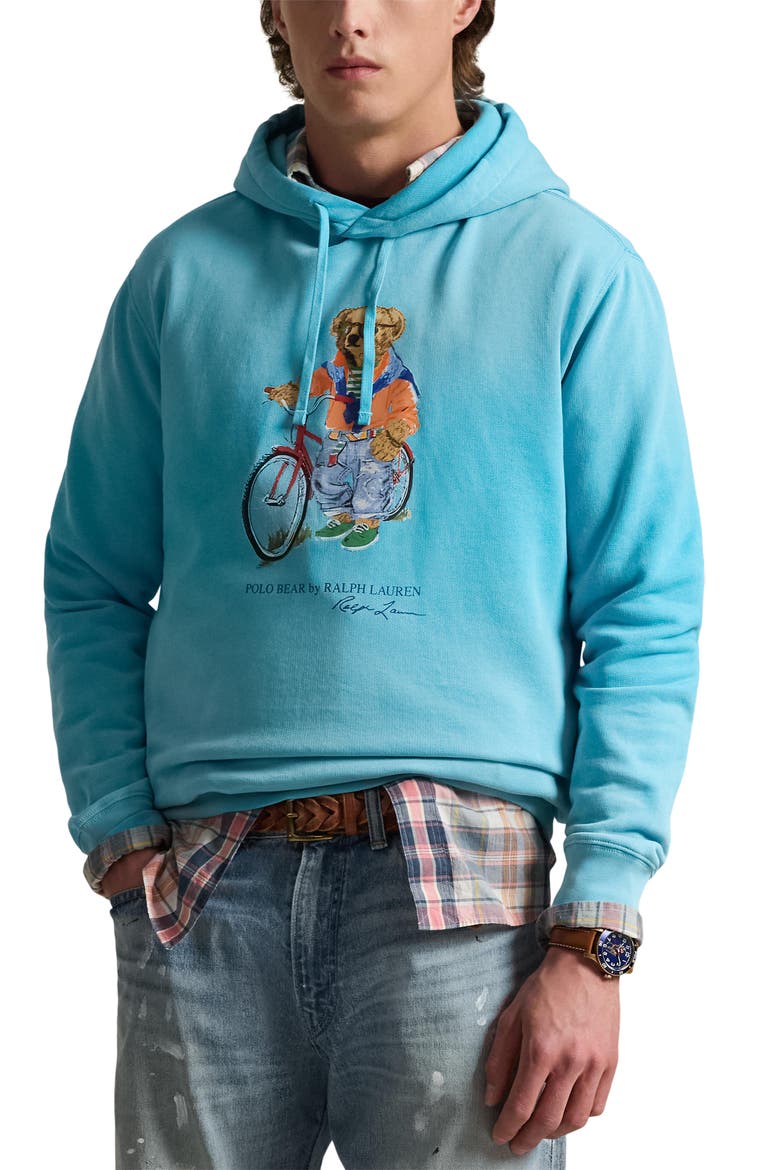 Polo Bear Graphic Hoodie, Main, color, PERFECT TURQUOISE- SUMMER BEAR