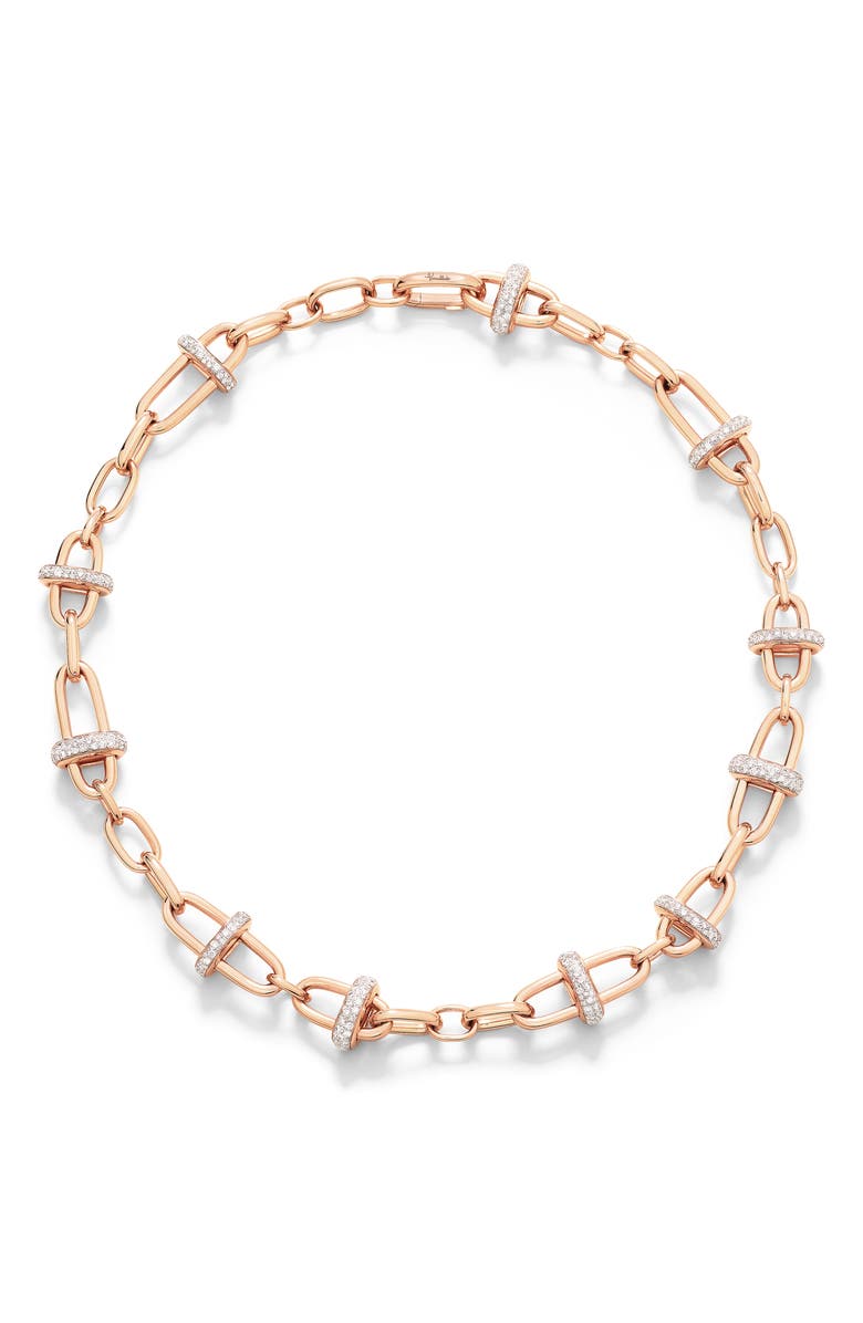 Pomellato Iconica Diamond Link Necklace, Main, color, Rose Gold