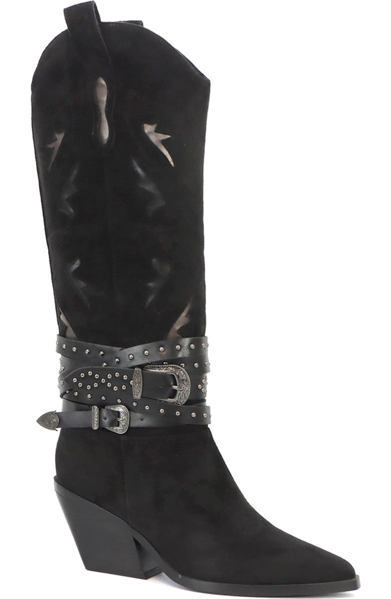 YOKI Gayle Wraparound Belt Western Boot, Main, color, Black