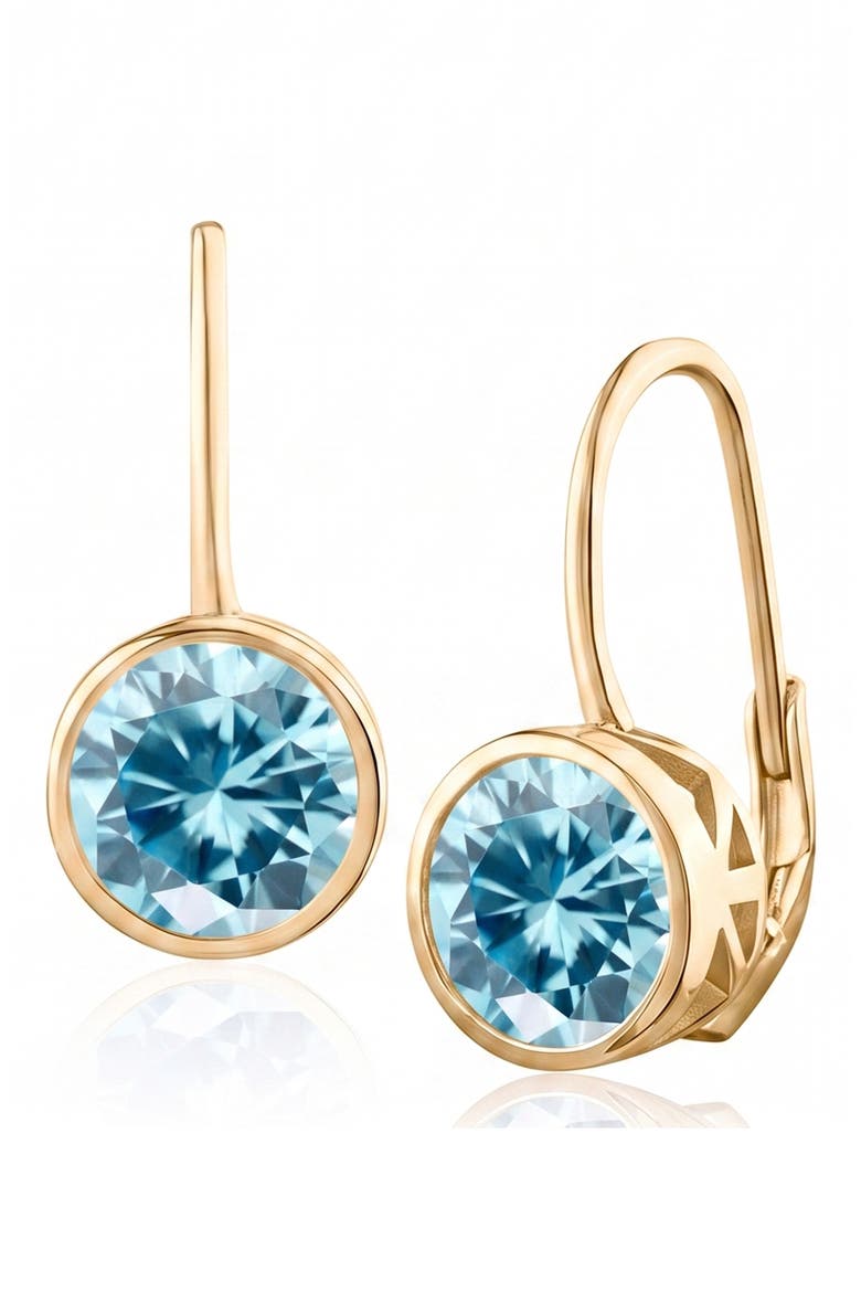 Round Bezel Cubic Zirconia Drop Earrings, Main, color, BLUE TOPAZ/ SILVER