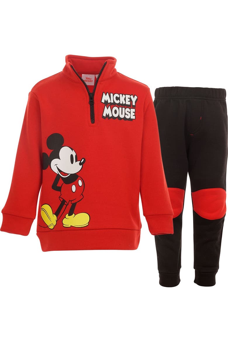 Mickey Mouse Fleece Quarter-Zip Sweatshirt and Pants Set, Main, color, Mickey Mouse Red
