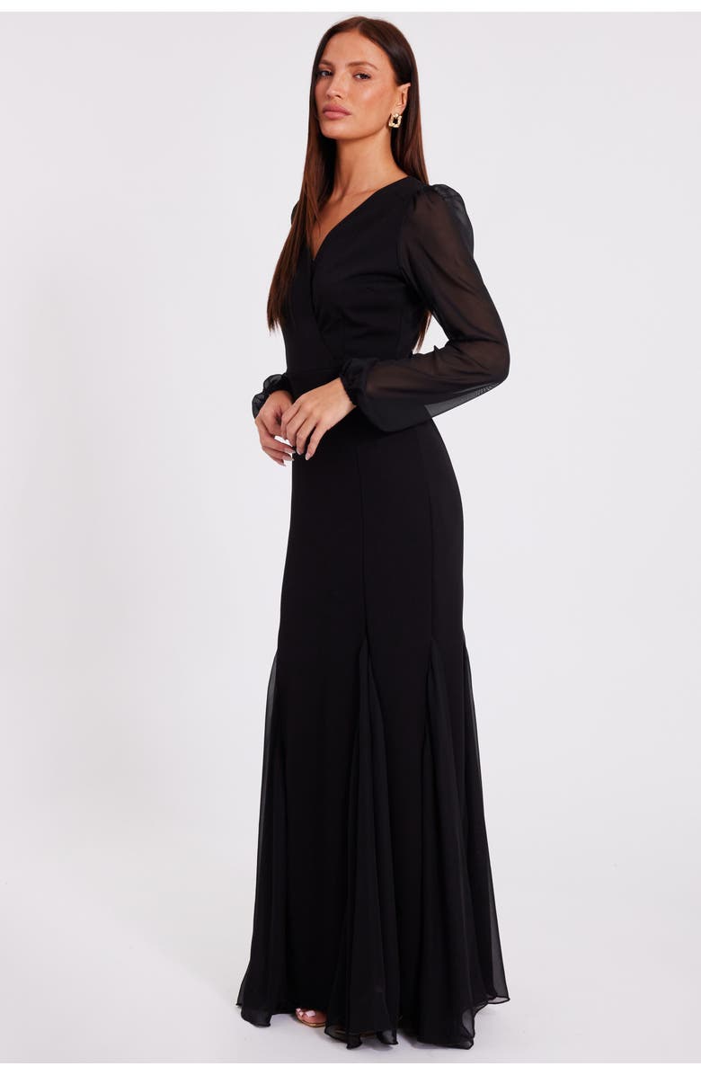 QUIZ Scuba Crepe Chiffon Long Sleeve Goad Maxi Dress, Alternate, color, Black