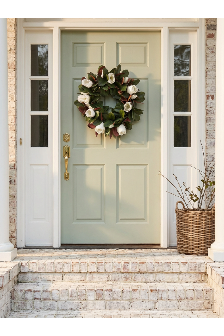 Windsor Magnolia Wreath, Alternate, color, Green