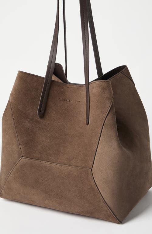 Brunello Cucinelli Softy Velour Suede Tote Bag In Brown