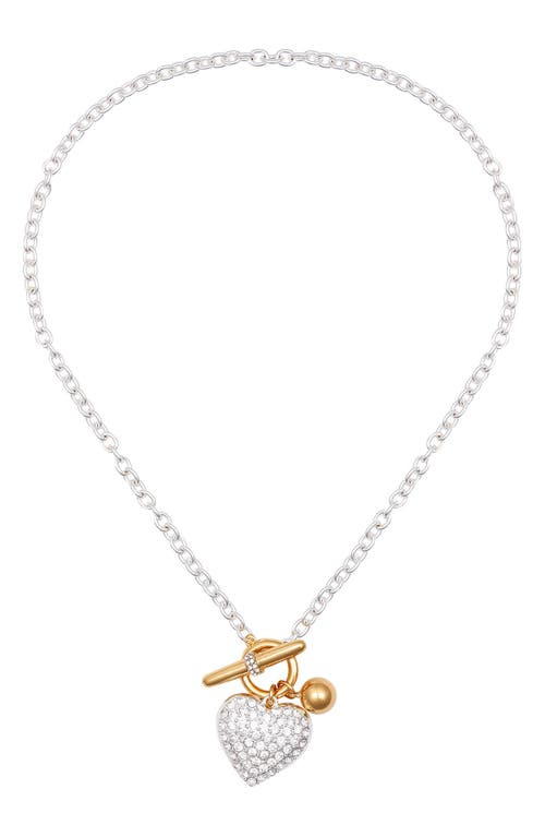 Guess Two-tone Crystal Toggle Pendant Necklace In Gold