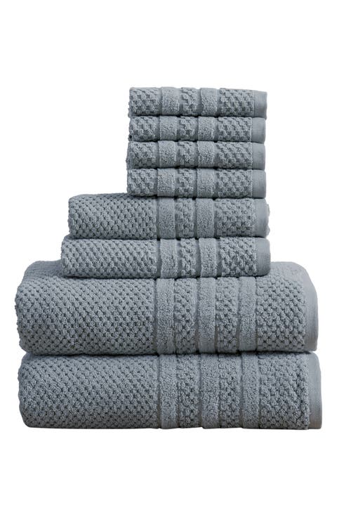 Cotton Checkered Texture 8-Piece Bath Towel Set