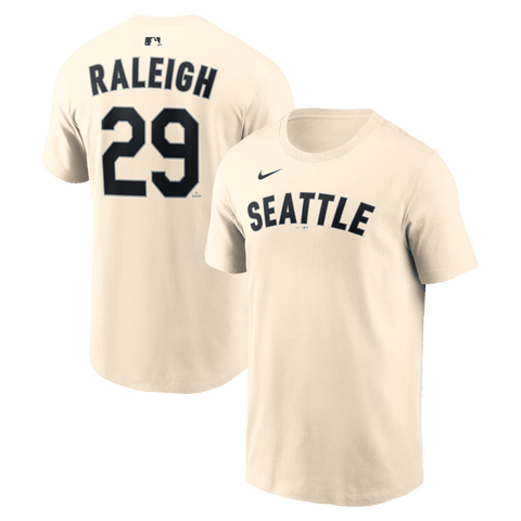 Men's Nike Cal Raleigh Natural Seattle Mariners Name & Number T-Shirt