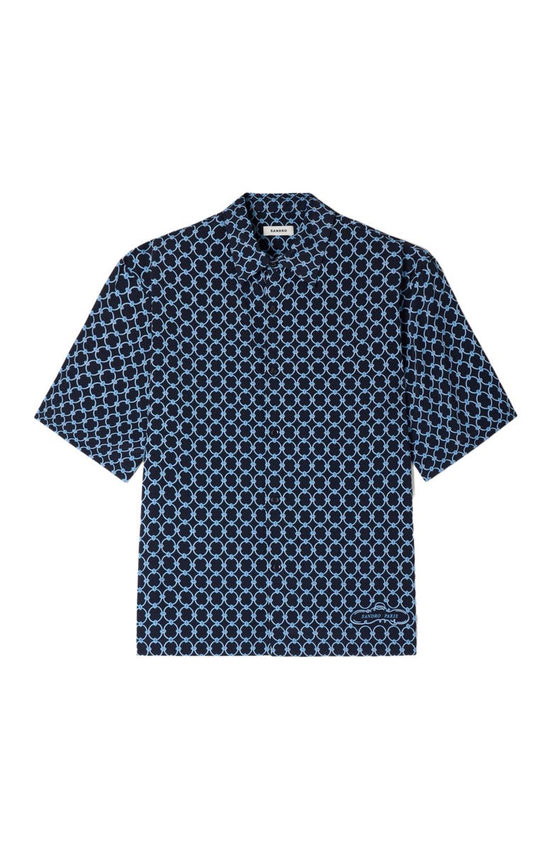 SANDRO Link print loose-fit shirt, Alternate, color, Navy Blue
