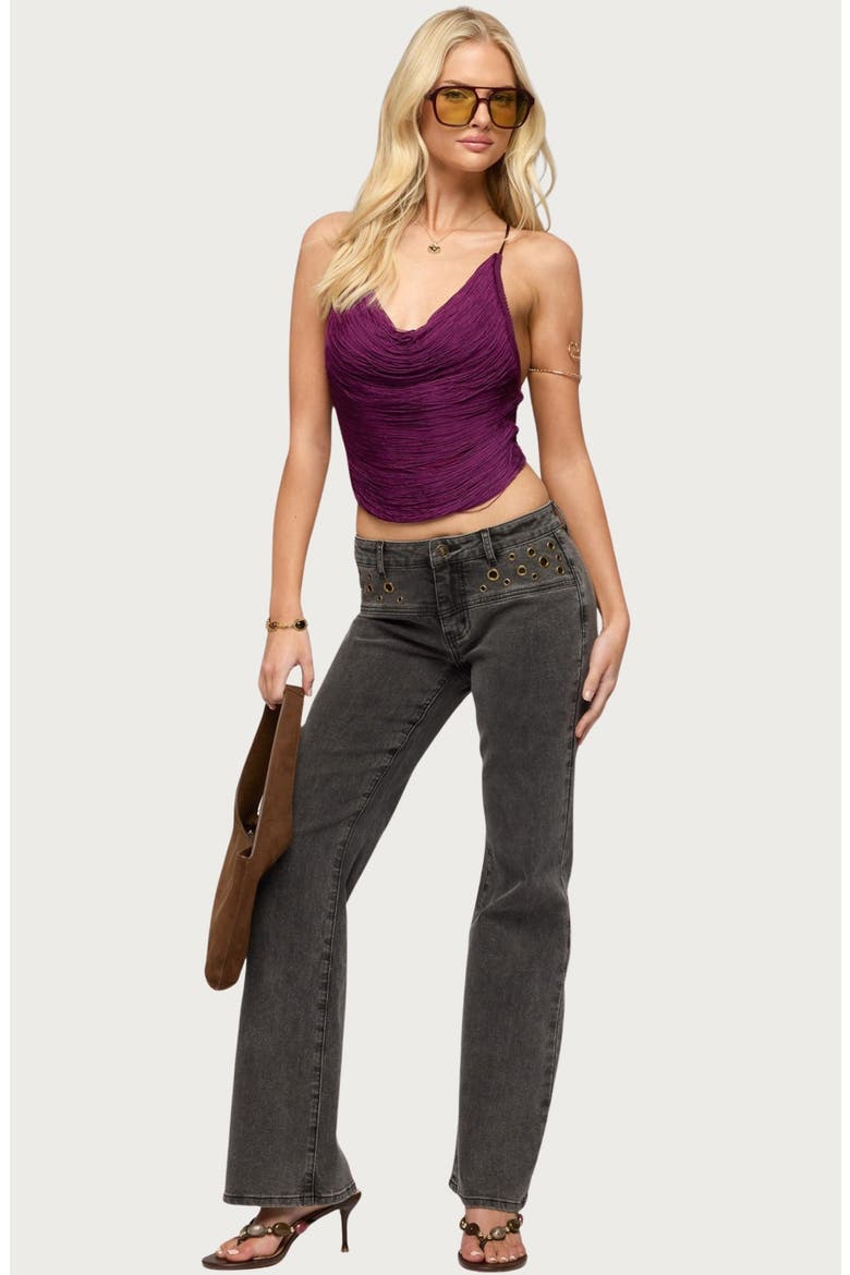 Elenie Fringe Cowl Neck Crossback Top, Alternate, color, PLUM