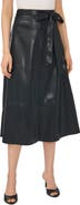 CeCe Tie Waist Faux Leather Midi Skirt