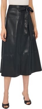 CeCe Tie Waist Faux Leather Midi Skirt