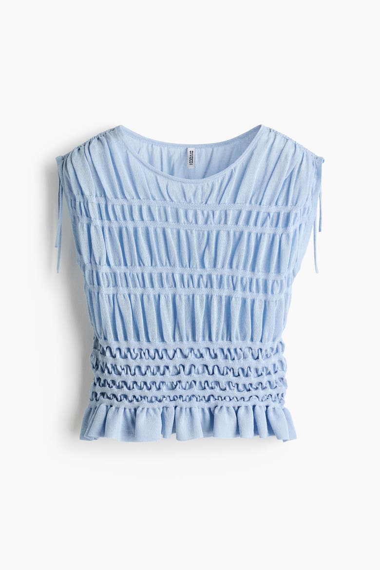 Smocked Fine-knit Top, Alternate, color, Light blue