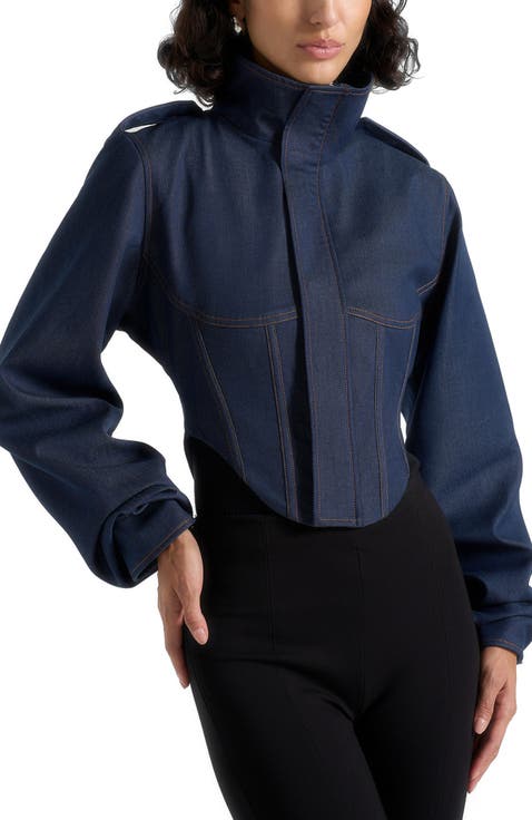 Solange Denim Tacked Sleeve Corset Jacket
