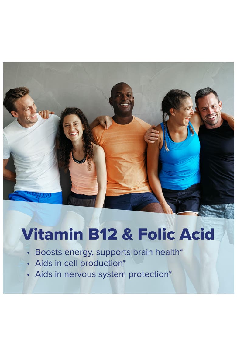 Sublingual Vitamin B-12 Cyanocobalamin and Folic Acid Dissolving Tablets, Alternate, color, White