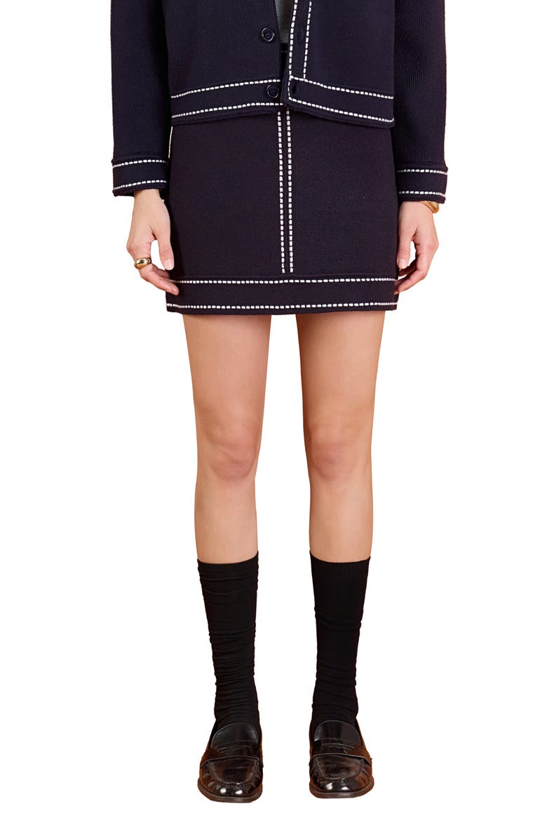 Denim Look Knit Miniskirt, Main, color, NAVY/ WHITE