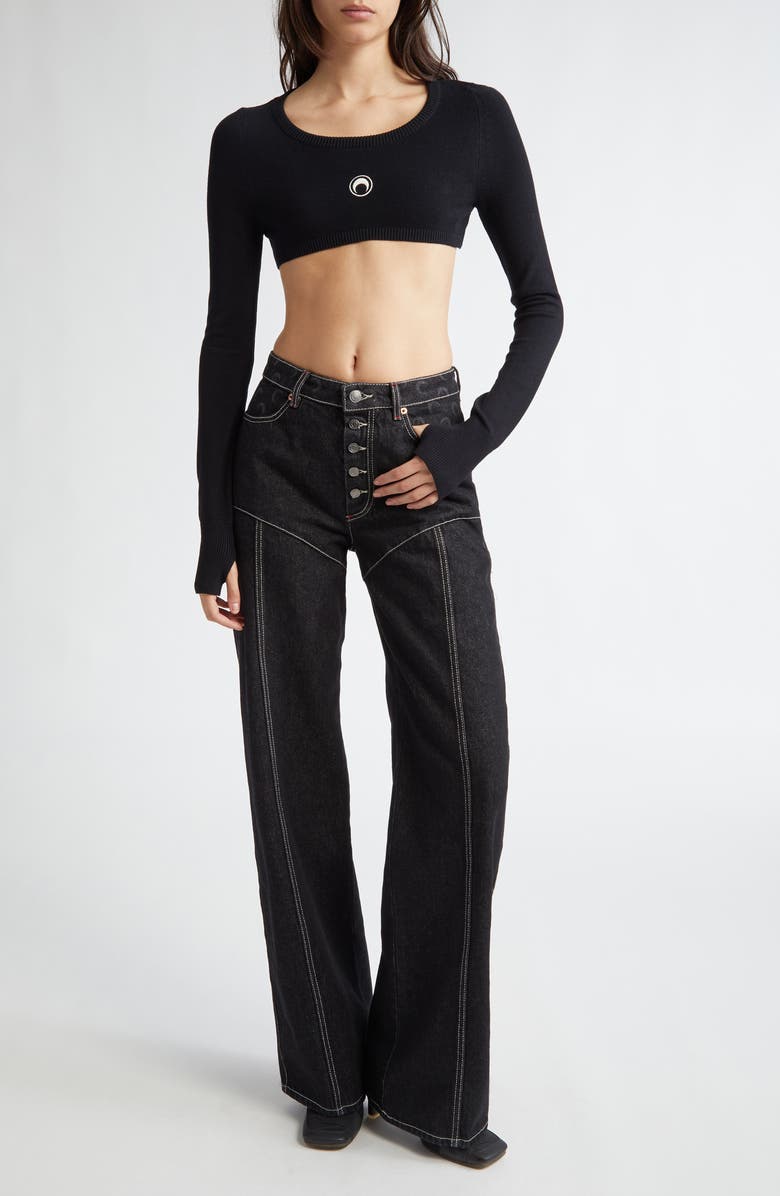 Marine Serre Moon Logo Ultracrop Sweater, Alternate, color,