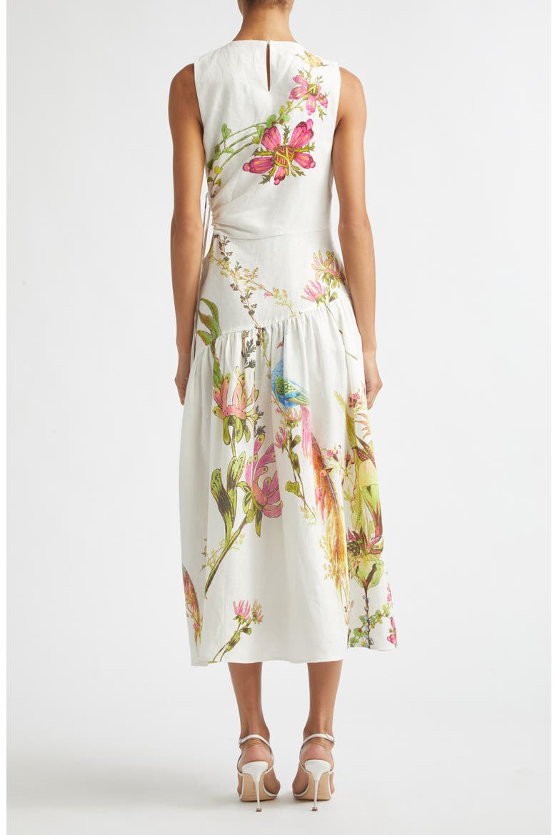 Bianca Placed Floral Linen Dress, Alternate, color, IVORY