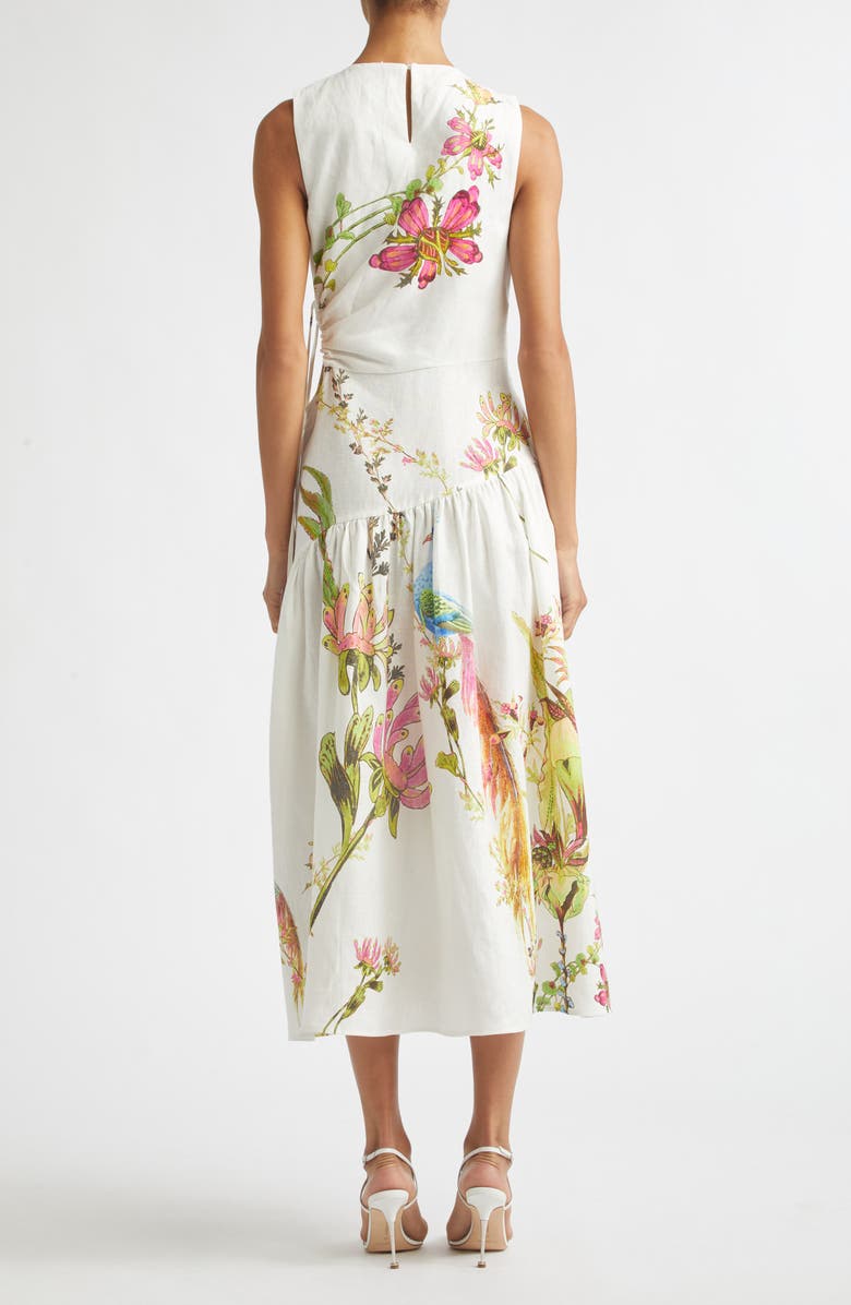 Reiss Bianca Placed Floral Linen Dress, Alternate, color, Ivory