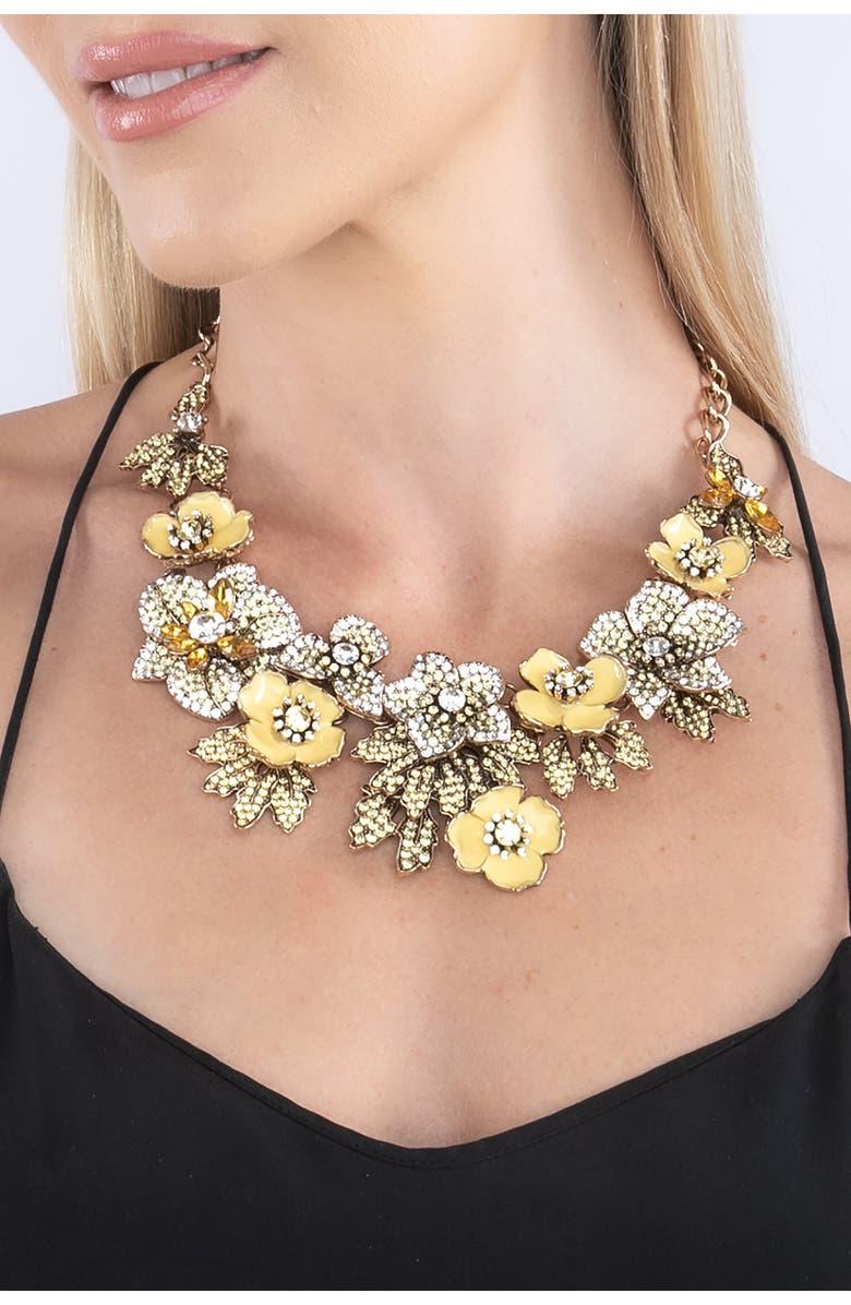 EYE CANDY LOS ANGELES Yellow Flower Statement Necklace, Alternate, color, Silver And Yellow