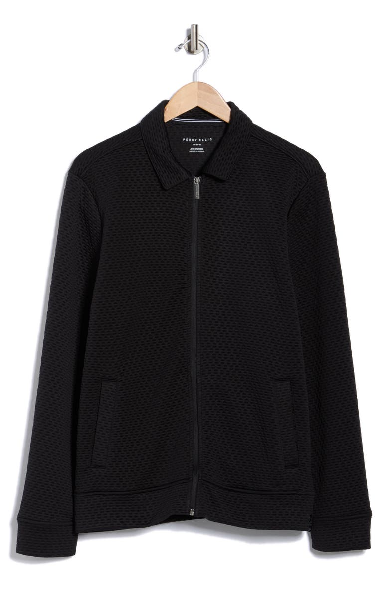 Perry Ellis Geometric Texture Full Zip Jacket, Alternate, color, Black