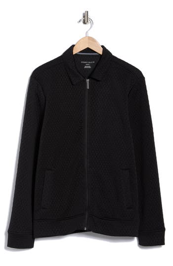 Perry Ellis Geometric Texture Full Zip Jacket In Black