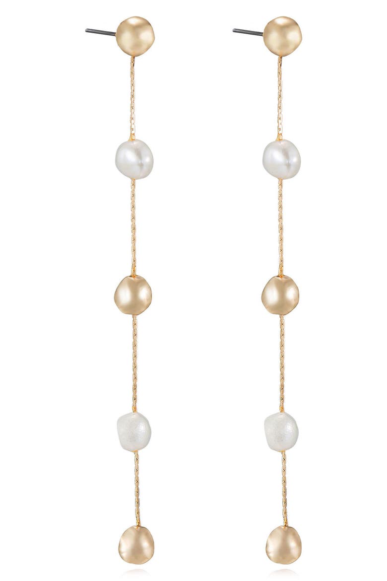 Cultured Freshwater Pearl Linear Drop Earrings, Main, color, GOLD