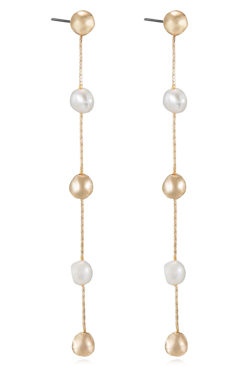 Ettika Cultured Freshwater Pearl Linear Drop Earrings, Main, color,