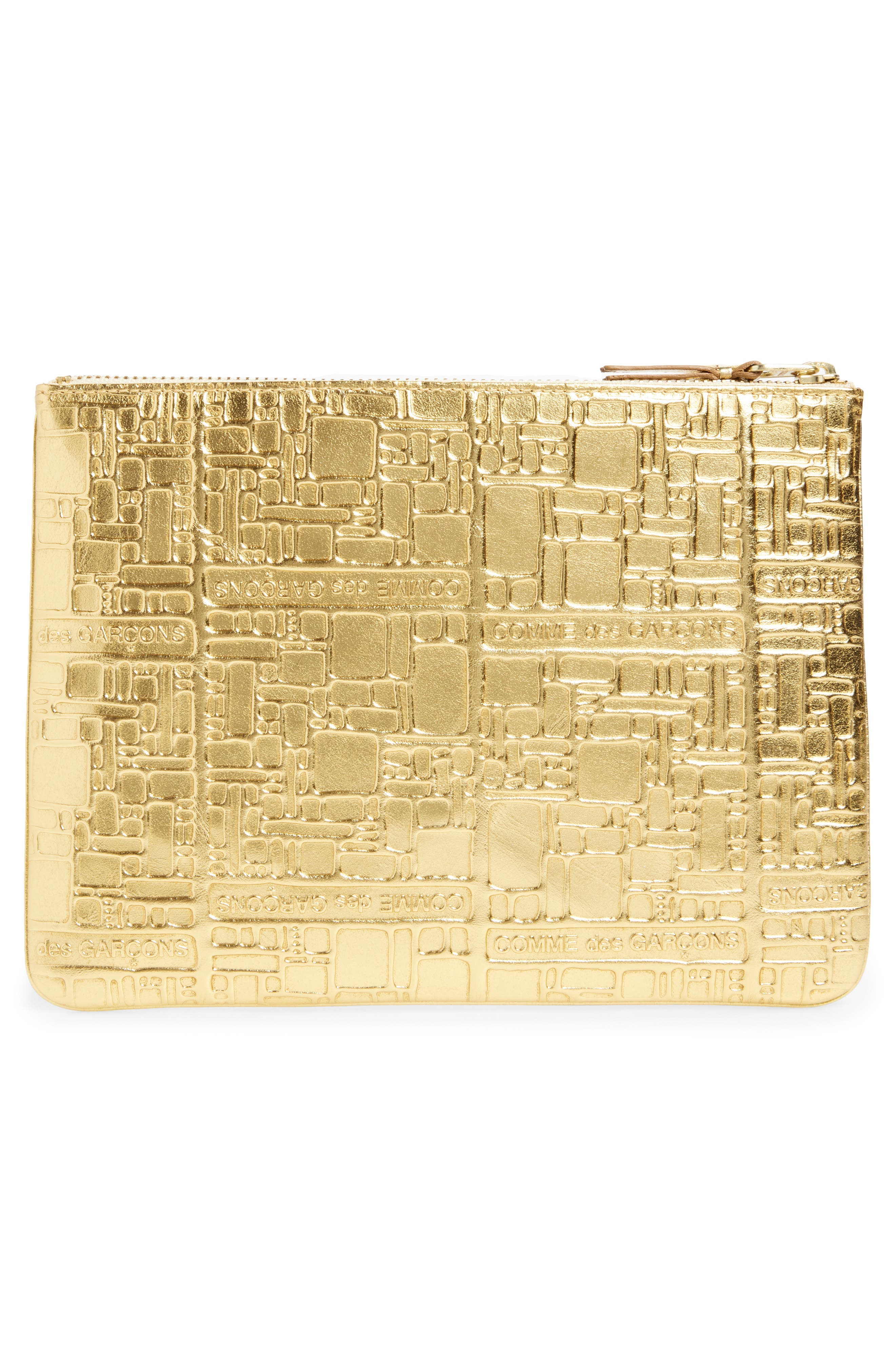 Comme des Garçons Wallets Embossed Logo Leather Pouch, Alternate, color, Gold