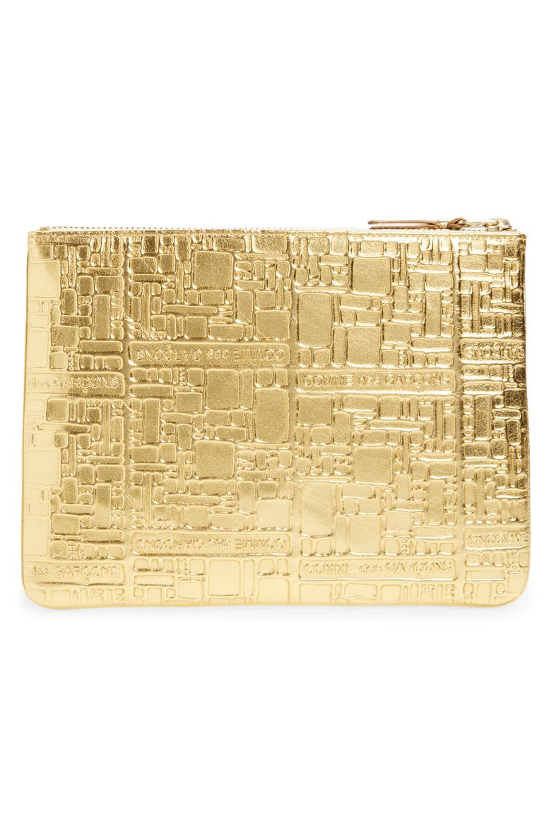 Embossed Logo Leather Pouch, Alternate, color, GOLD