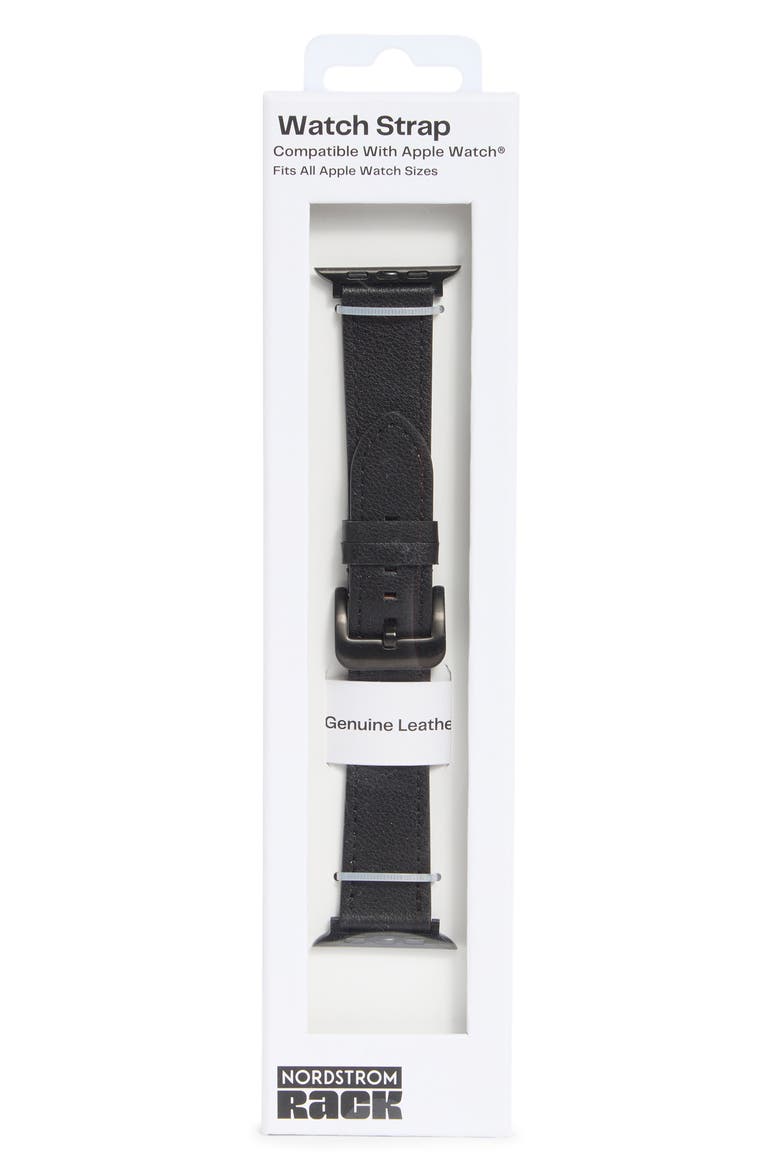 Wide Leather Apple Watch® Watchband, Main, color, BLACK- SILVER