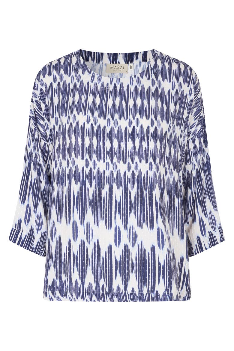 Mabecca Printed Fluid Drape Blouse, Alternate, color, Medieval Blue