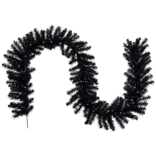 Northlight Pre-Lit Black Crystal Pine Artificial Halloween Garland - 9' x 12" - LED Purple 