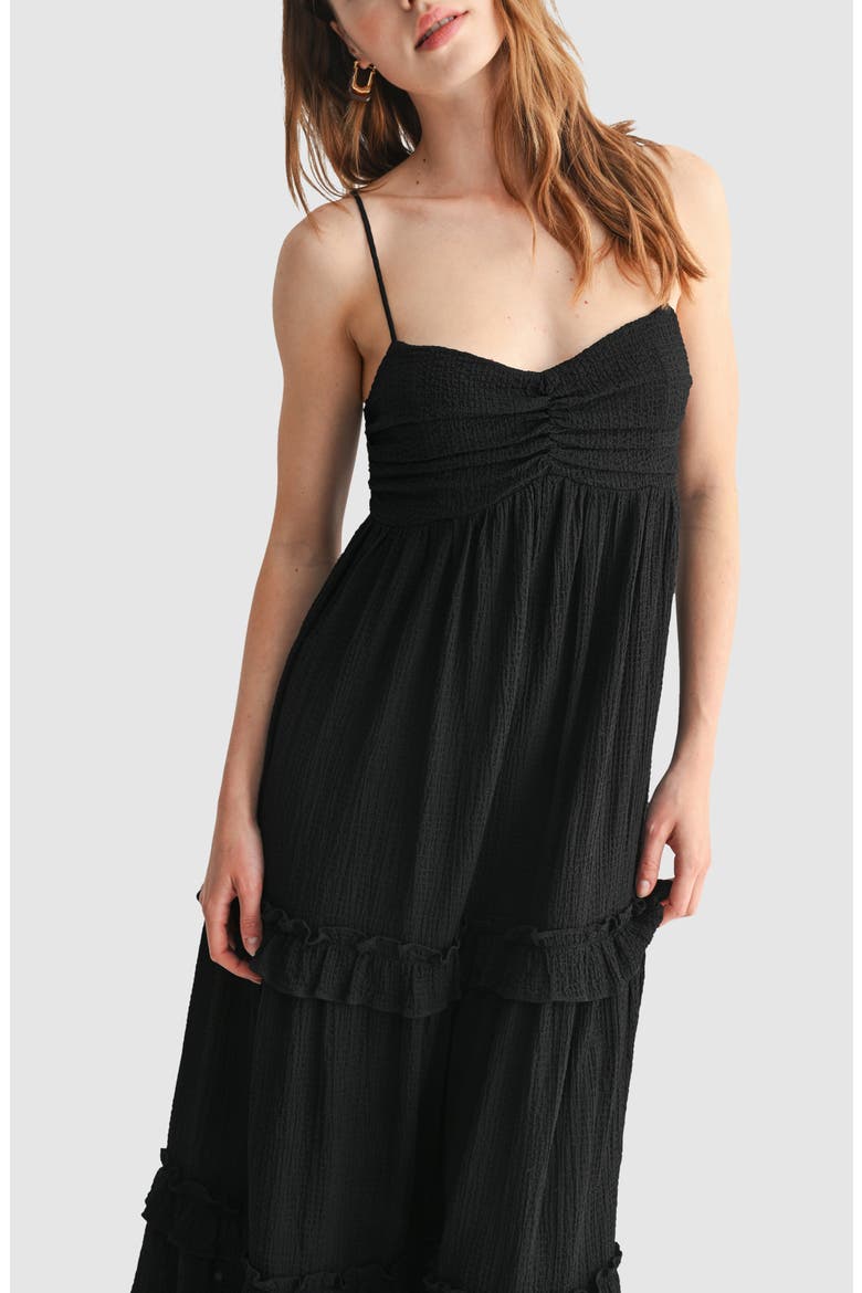 Empire Waist Ruffled Maxi Slipdress, Alternate, color, BLACK