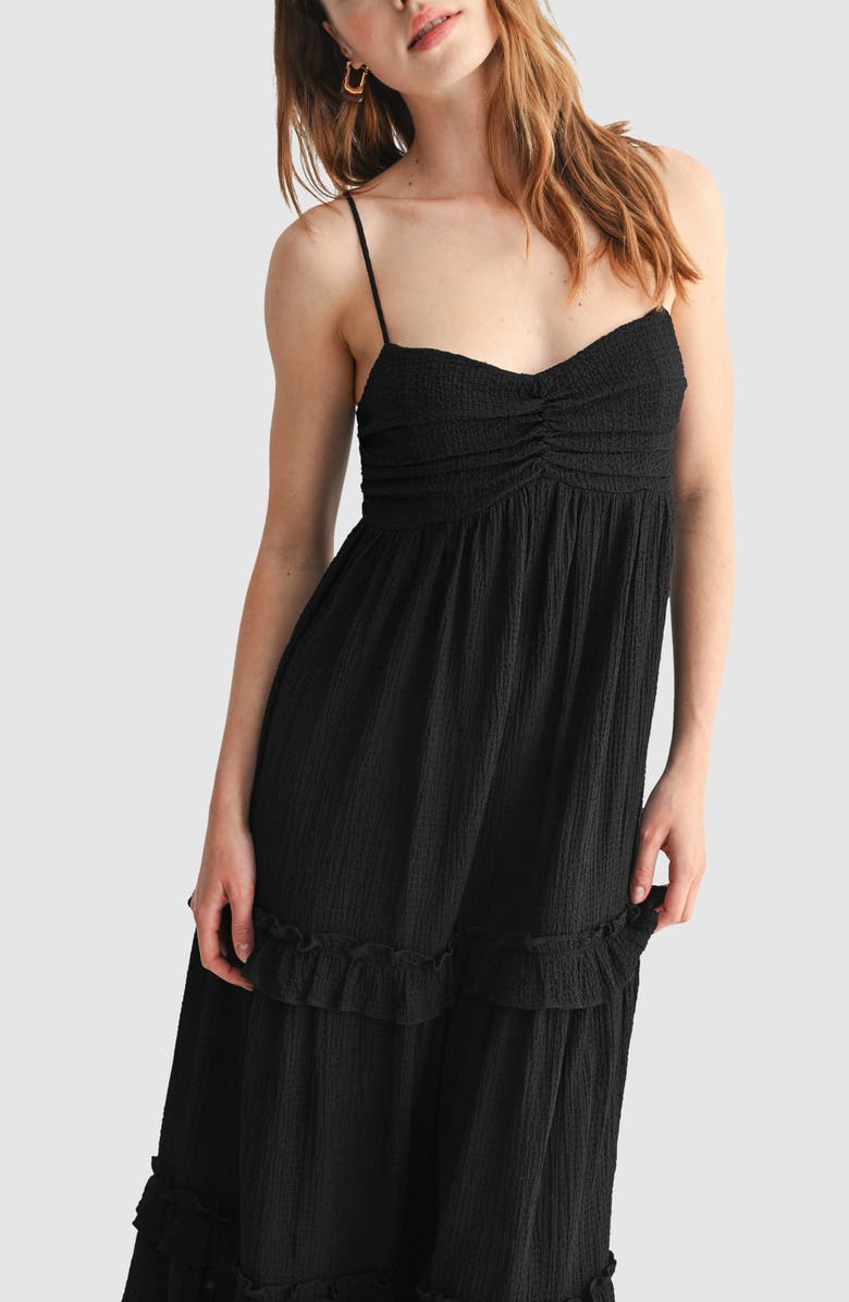 Lush Empire Waist Ruffled Maxi Slipdress, Alternate, color, Black