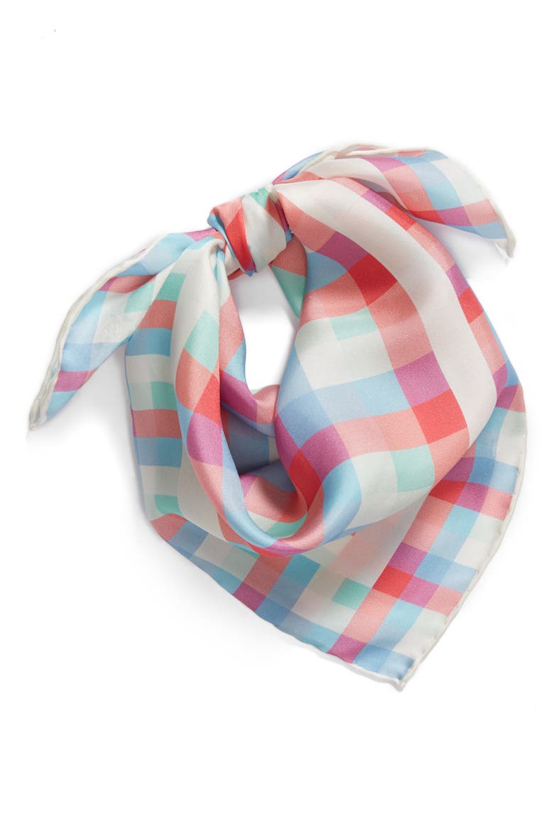 madras plaid silk bandana, Alternate, color, CREAM