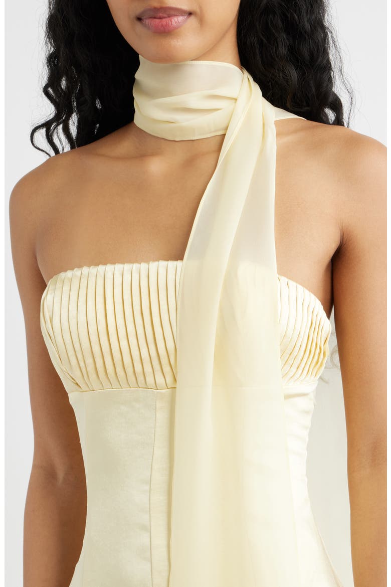 Masterpiece Pleated Strapless Satin Gown, Alternate, color, YELLOW