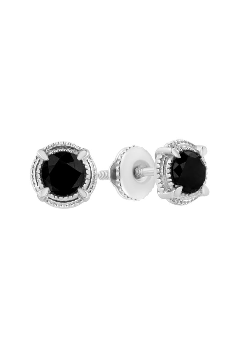 Black Rhodium Plated Silver 1/2 Ct Diamond Halo Solitaire Milgrain Stud Earrings, Alternate, color, White