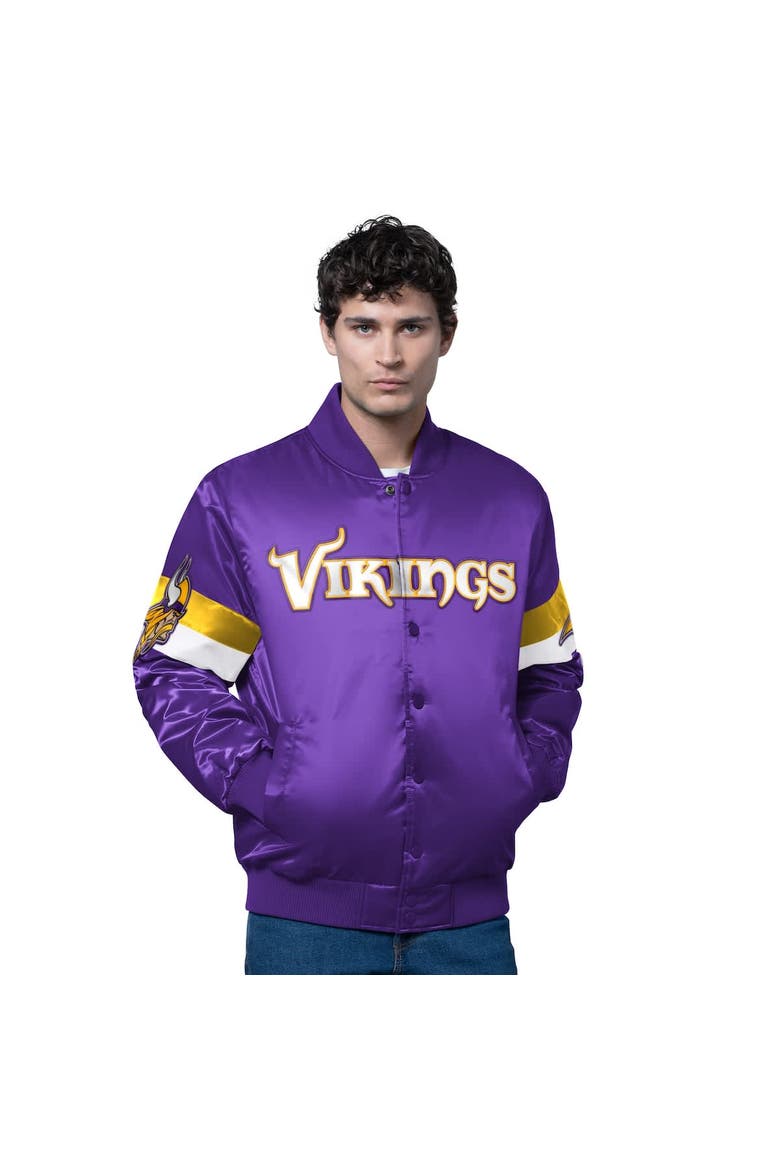 Men's Starter Purple Minnesota Vikings Triple Option Satin Varsity Full-Snap Jacket, Alternate, color, Purple
