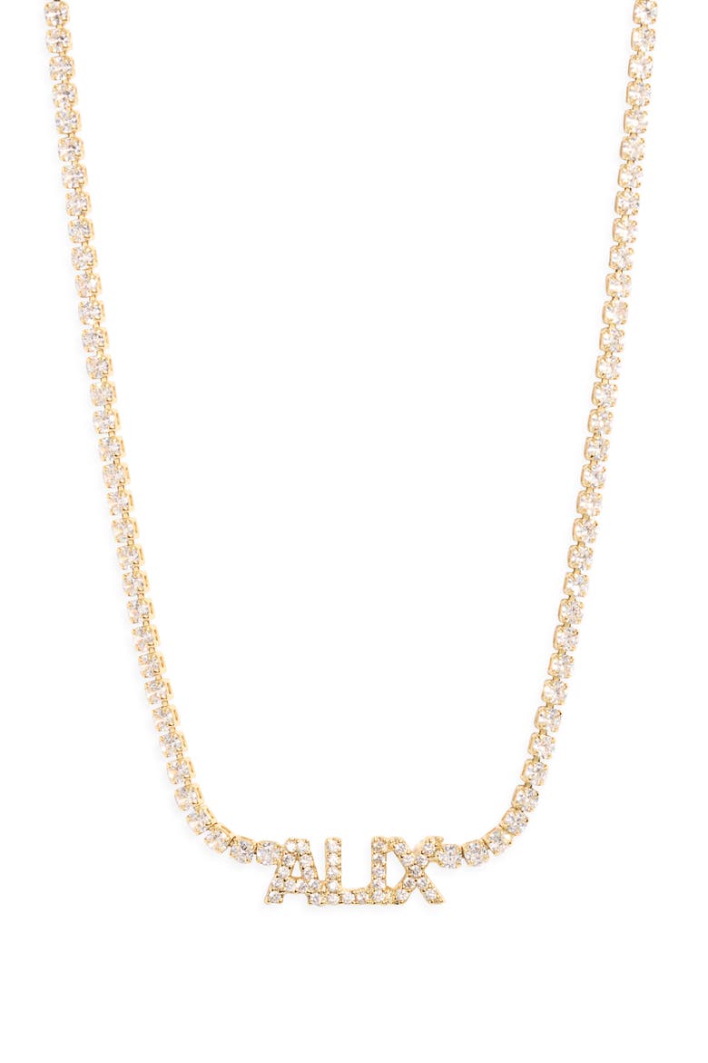 Custom Nameplate Crystal Tennis Chain Necklace, Main, color, GOLD