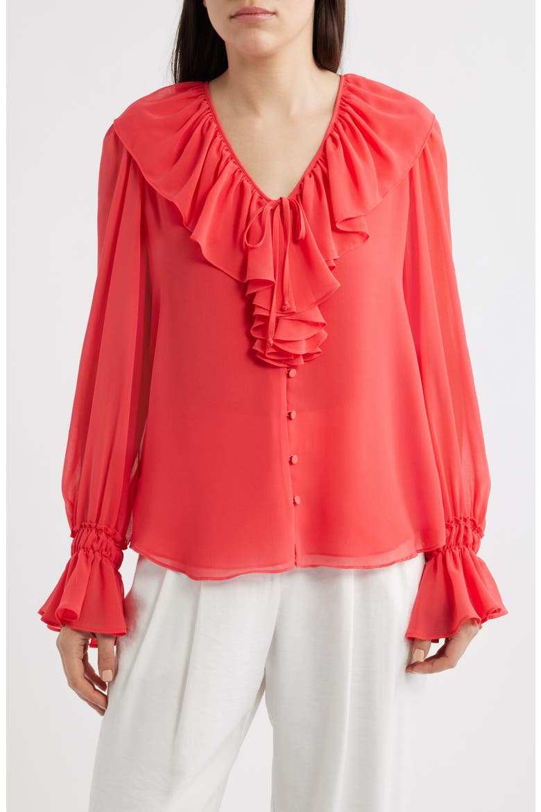 Joslyn Ruffle Top, Main, color, BRIGHT CORAL