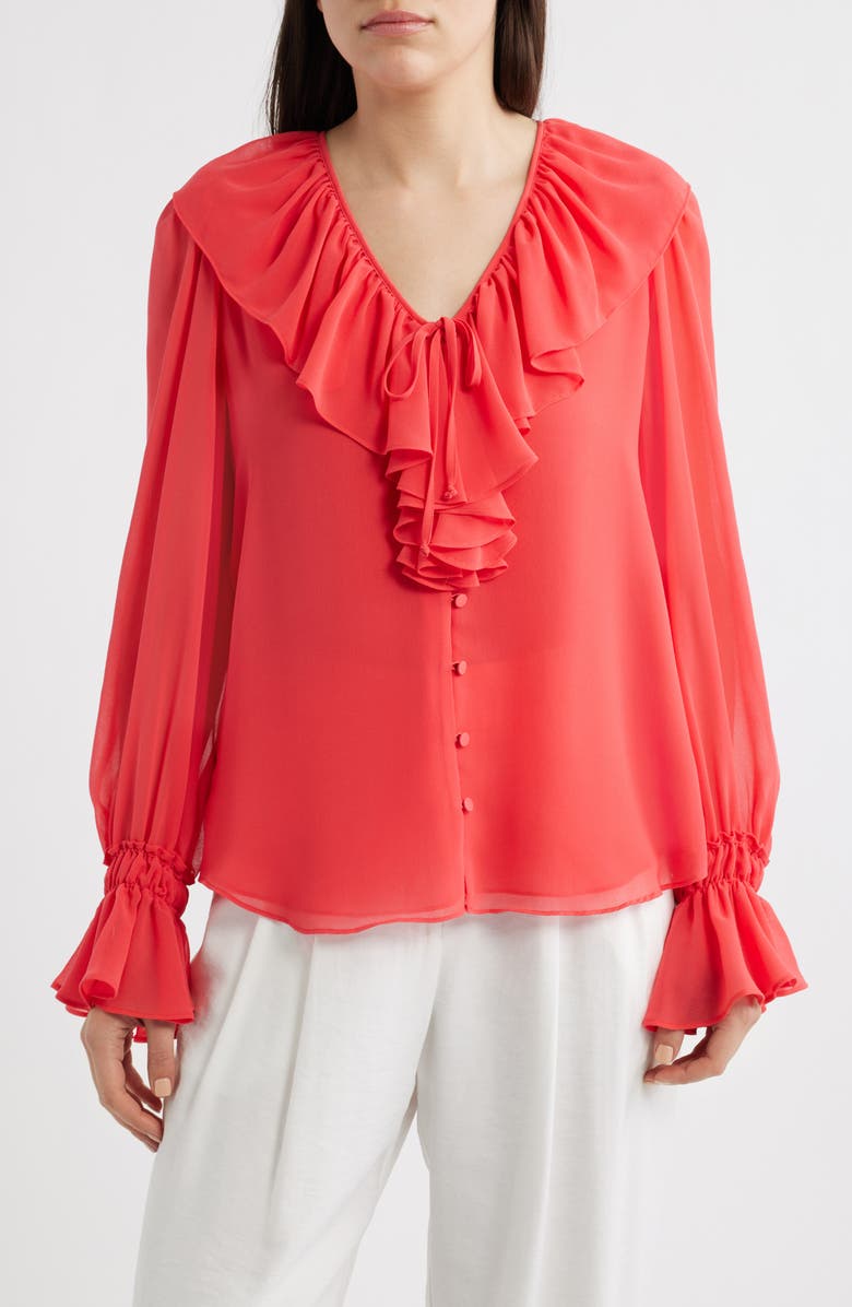 KOBI HALPERIN Joslyn Ruffle Top, Main, color, Bright Coral