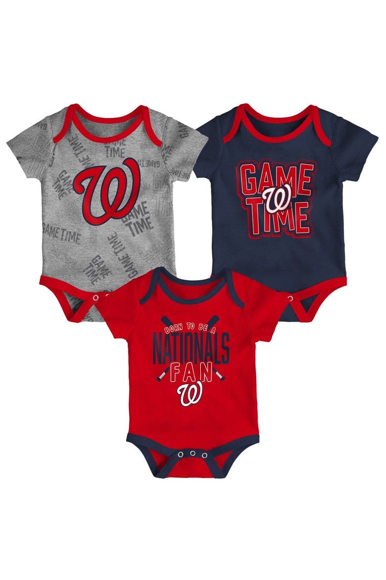 Newborn & Infant Washington Nationals Red/Navy/Heathered Gray Game Time Three-Piece Bodysuit Set, Main, color, Red