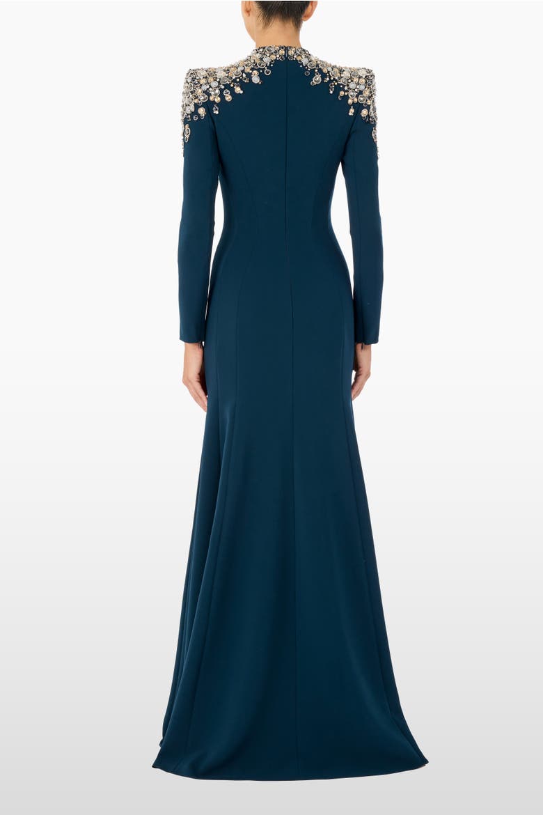 Nila Beaded V-Neck Maxi Dress, Alternate, color, Hawks Eye Blue