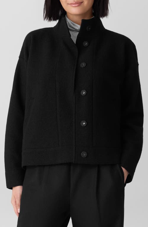 Eileen Fisher Button Front Wool Vest In Black