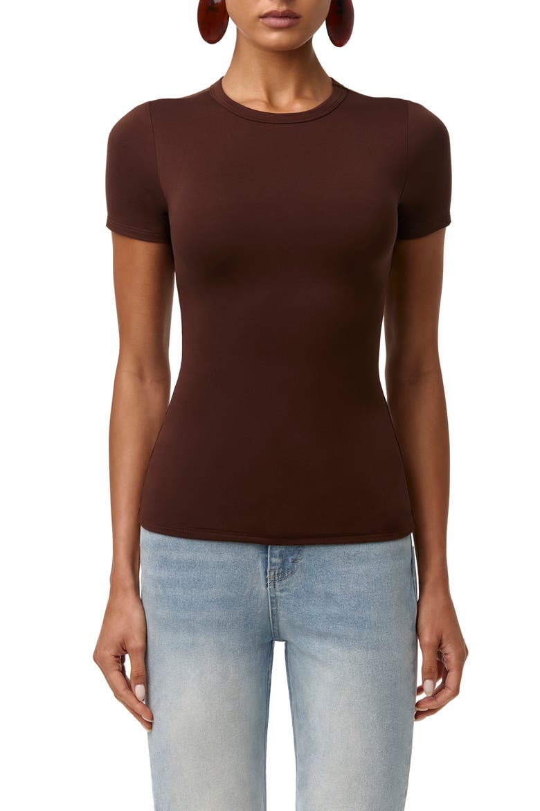 Bare Short Sleeve Crew Top, Main, color, CHOCOLATE