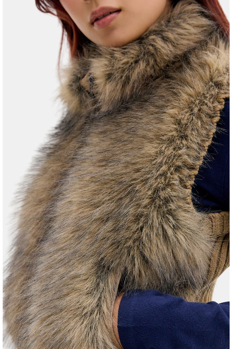 Joah Faux Fur Gilet, Alternate, color, BROWN