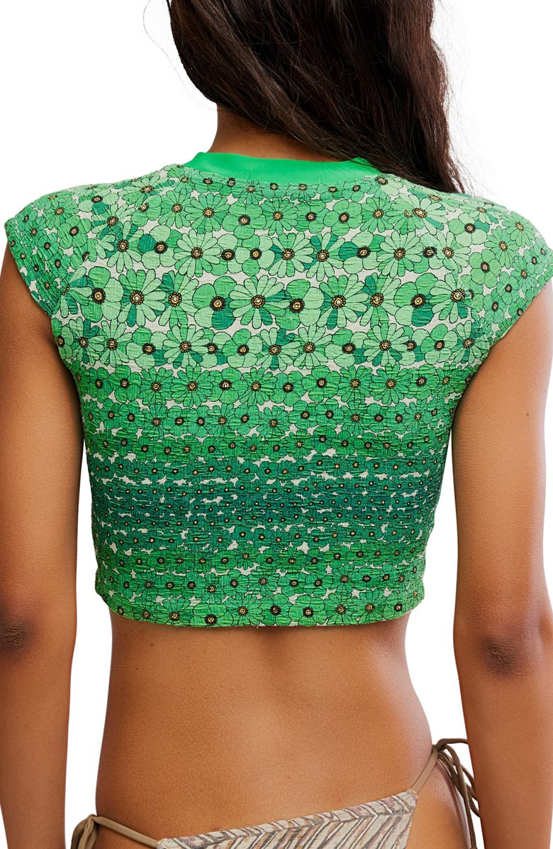 Free People Sonny Jacquard Crop Cover-Up T-Shirt, Alternate, color, Sunset Daisy/ Green A