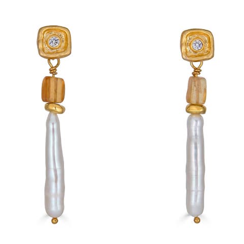 Biwa Pearl & Garnet Earring