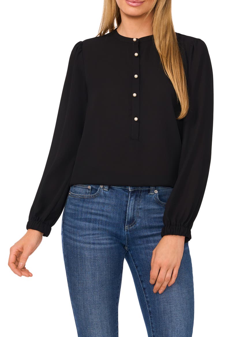 Pearl Button Top, Main, color, RICH BLACK