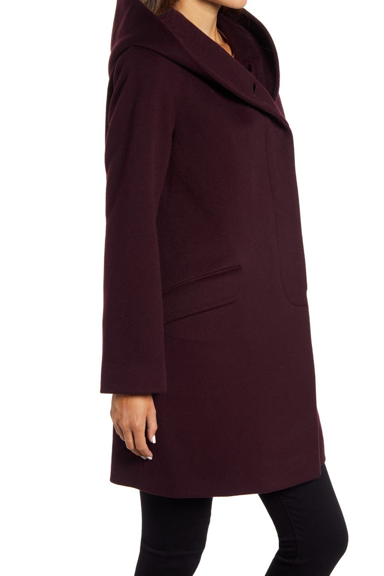 Fleurette Hooded Wool Coat, Alternate, color, BRINJAL